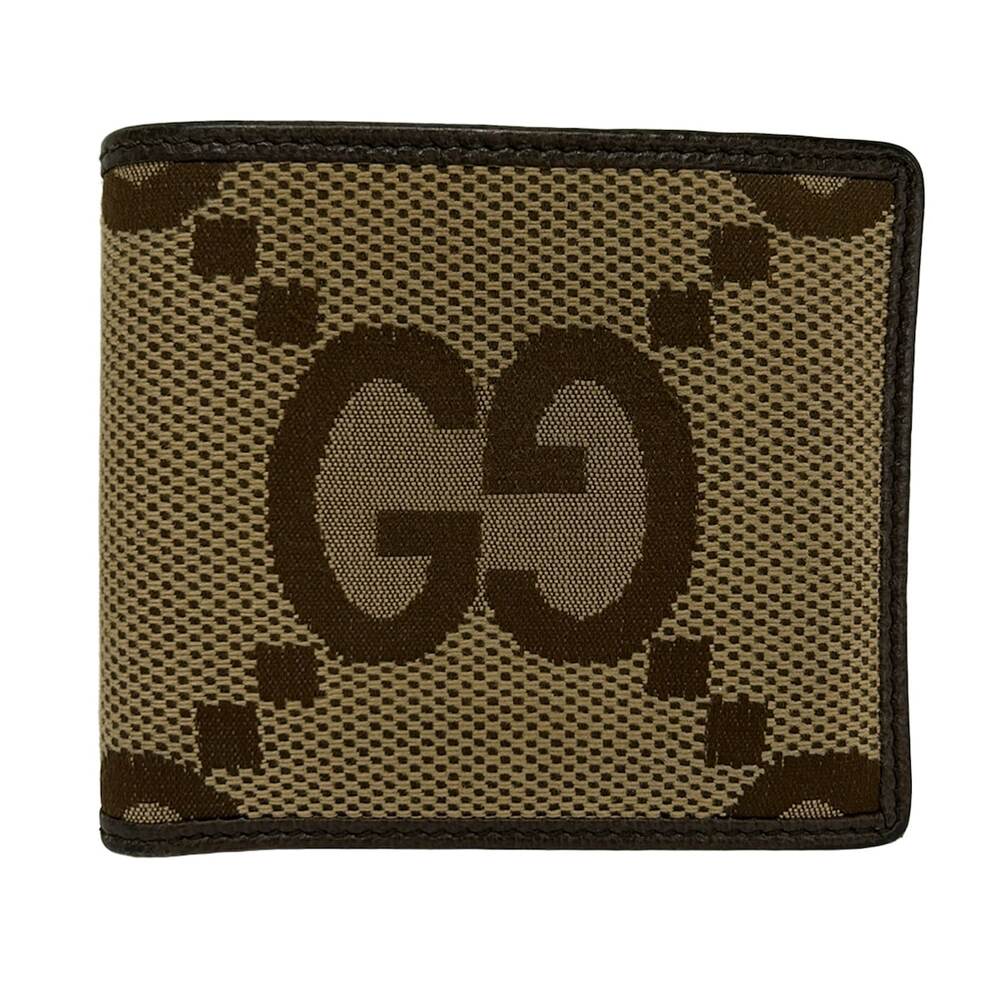 Gucci Bifold Wallet 699314 Beige Dark Brown Jacquard Leather